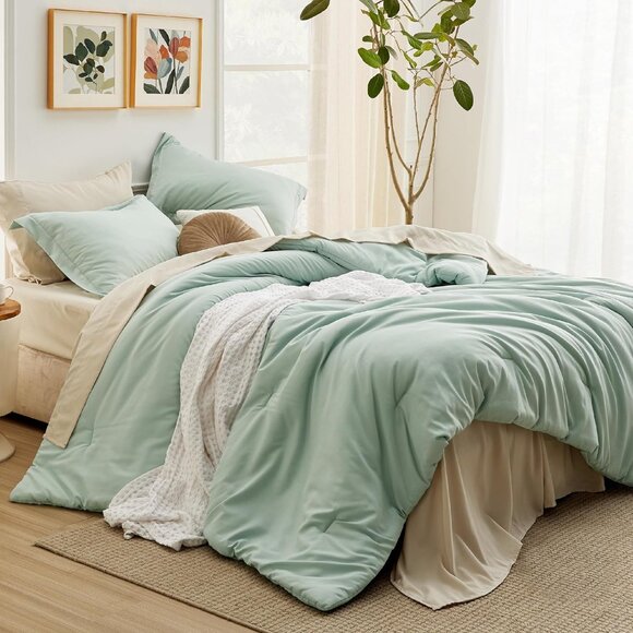 Bedsure Queen Comforter Set - 7 Pieces Sage Green Queen Bedding Set for All - Picture 4 of 6